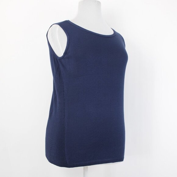Chicos Top $50 Sz 2 Navy Blue Rib Trim Detail Tank Rayon Top - Picture 4 of 12